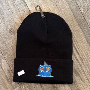 Black Kids Beanie with Blue Embroidered Design